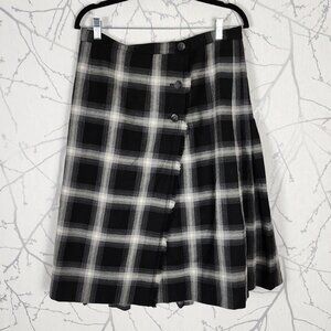 Surrey Classics VTG Black White Plaid Wool Pleated Midi Kilt Skirt